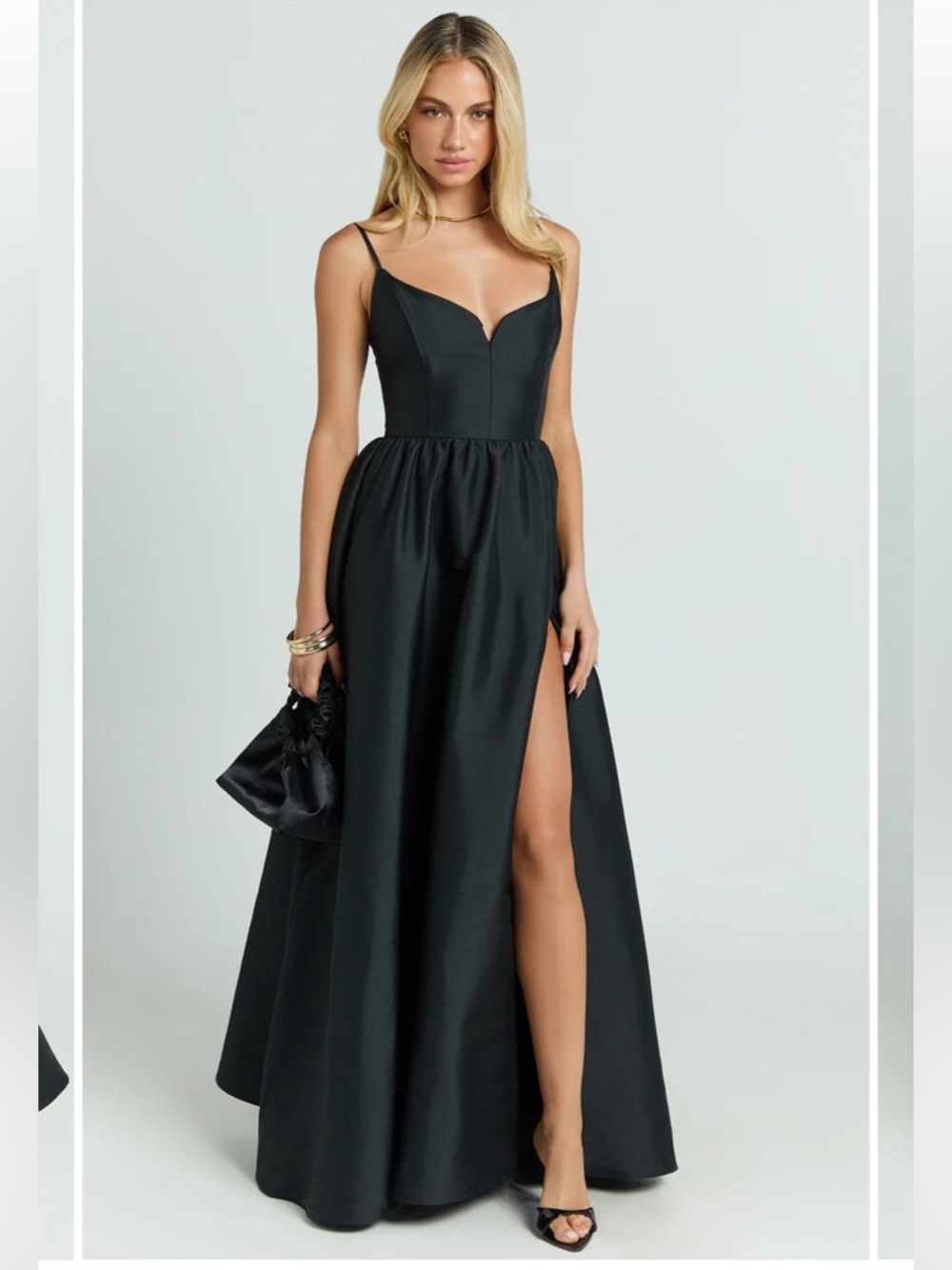 NWT Showpo Black V-Neck Spaghetti Strap Maxi Dress